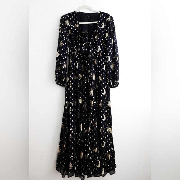 J. Crew Black and Gold Long Sleeve Celestial Dress S - Picture 6 of 10